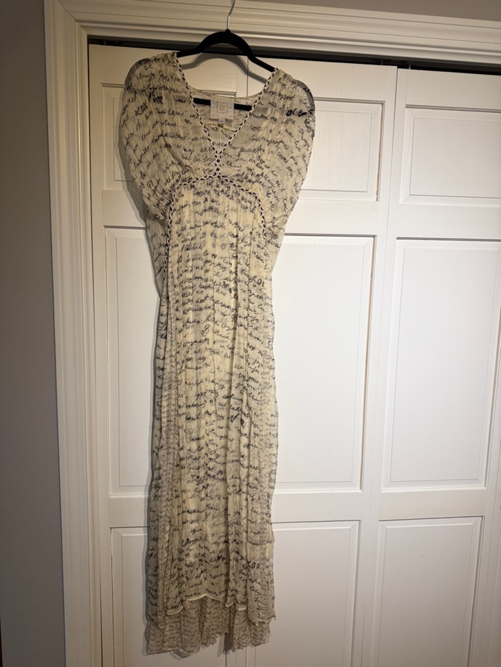 Johnny Was Cream Maxi Dress with Black Script Detailing